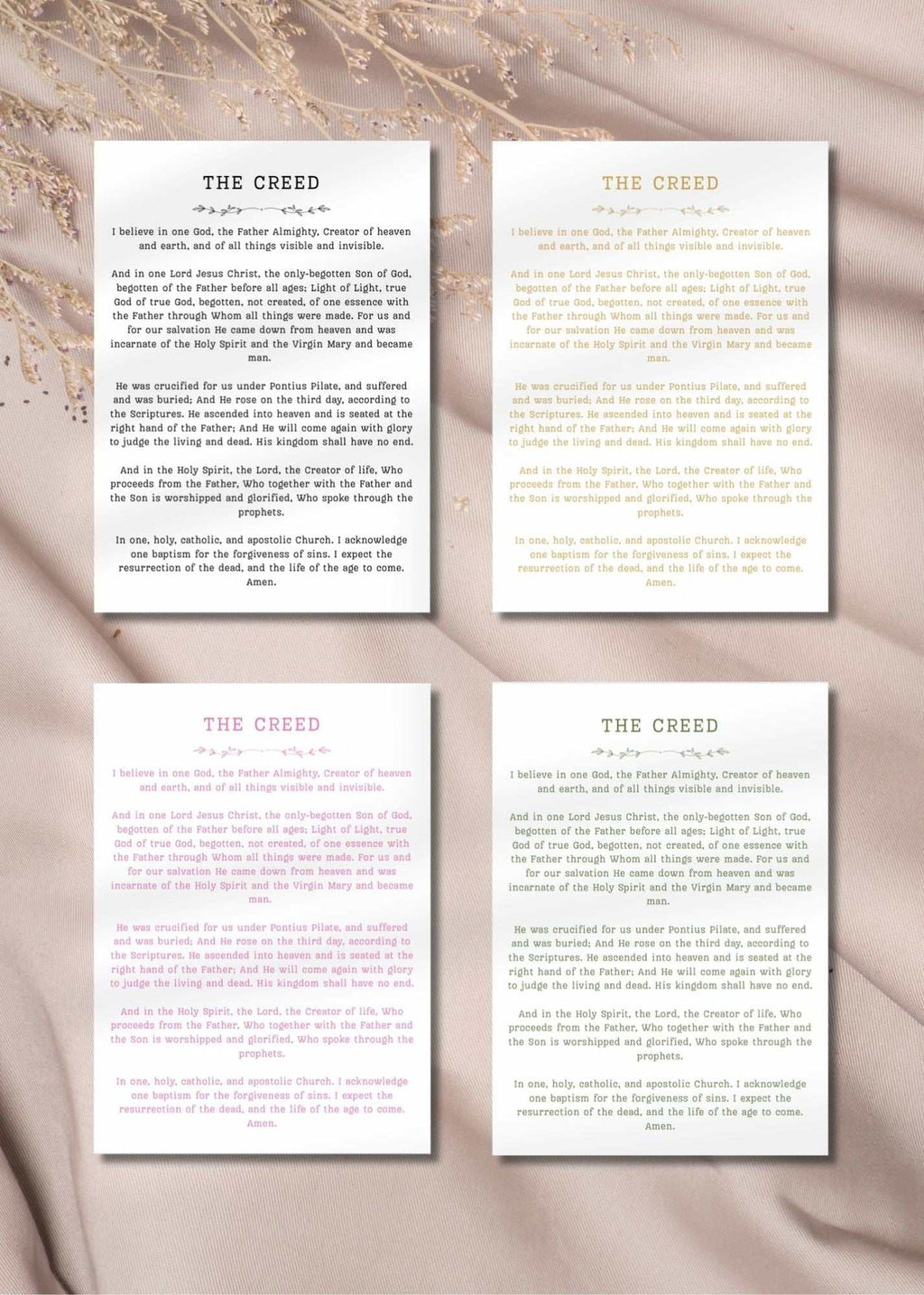 The Creed Prayer Kids Printable 5x7 card set in English and Greek with four colors for children's prayer and faith learning