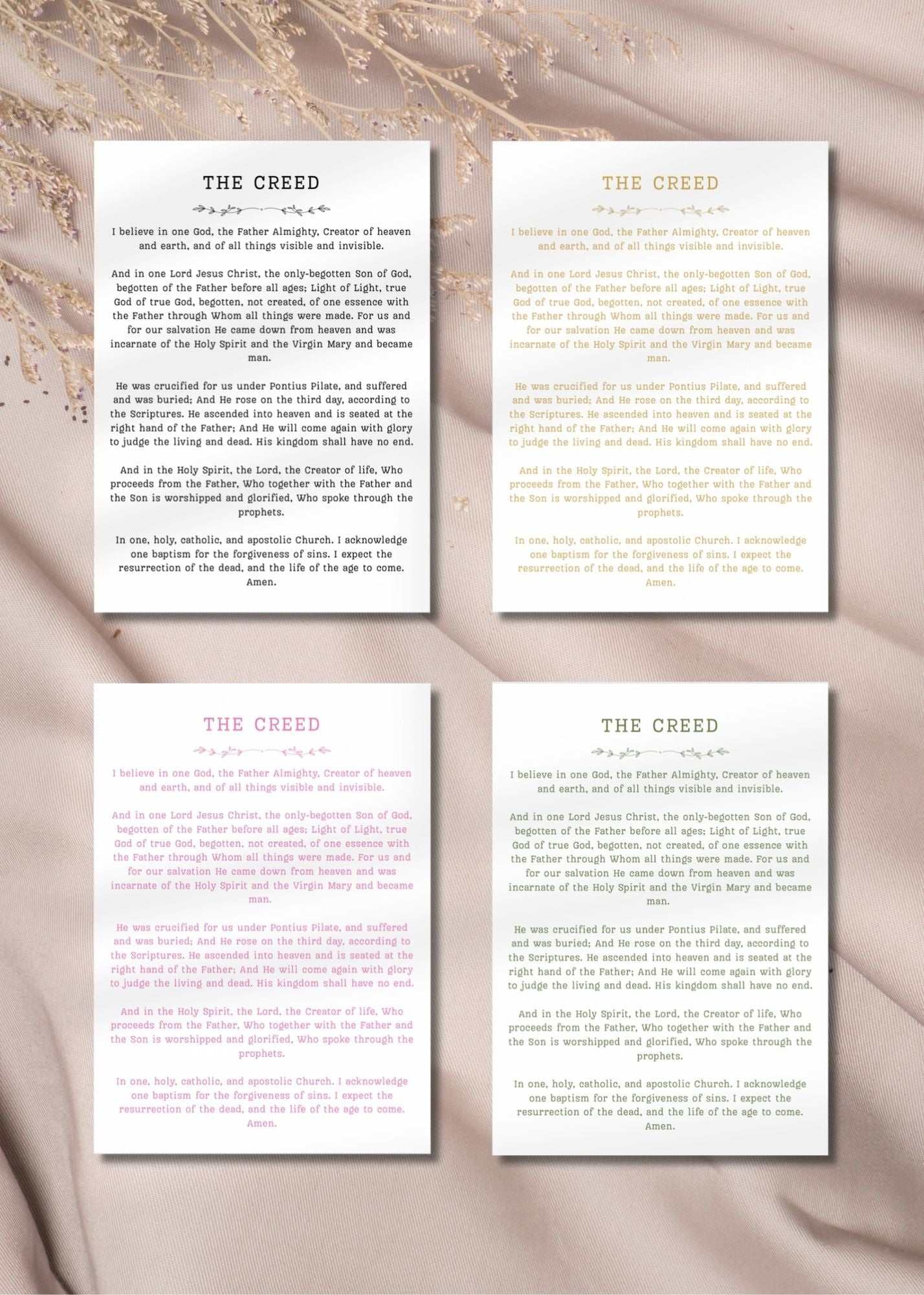 The Creed Prayer Kids Printable 5x7 card set in English and Greek with four colors for children's prayer and faith learning